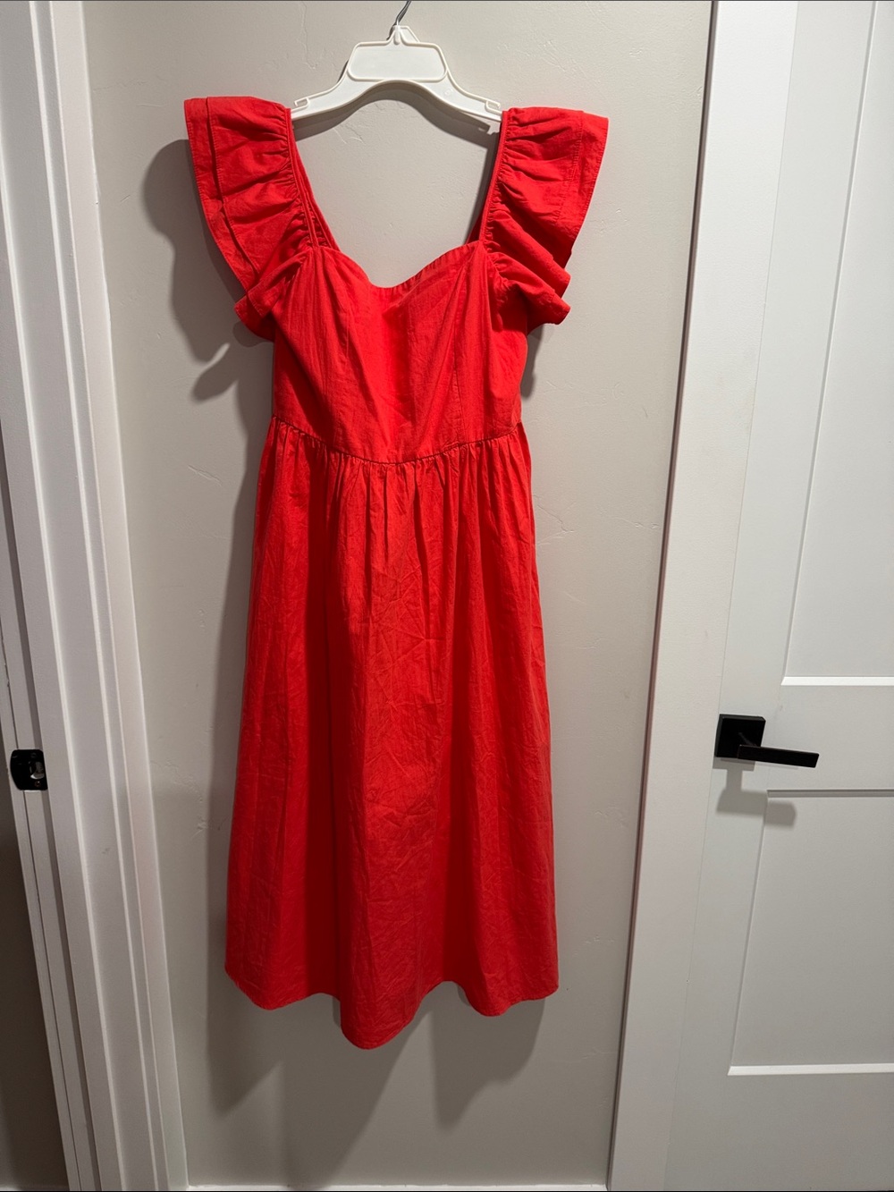 TCEC Red Ruffle Strap Midi Dress